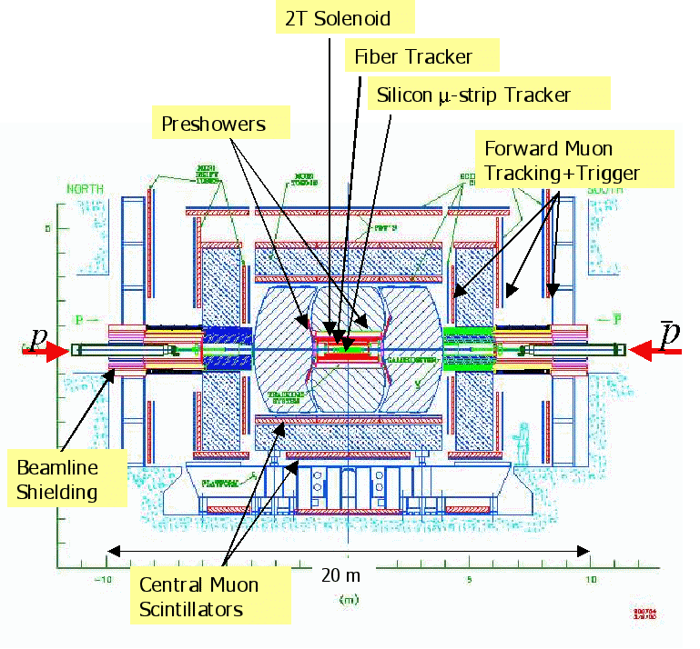Схематическое изображение детектора D0 коллайдера Теватрон.